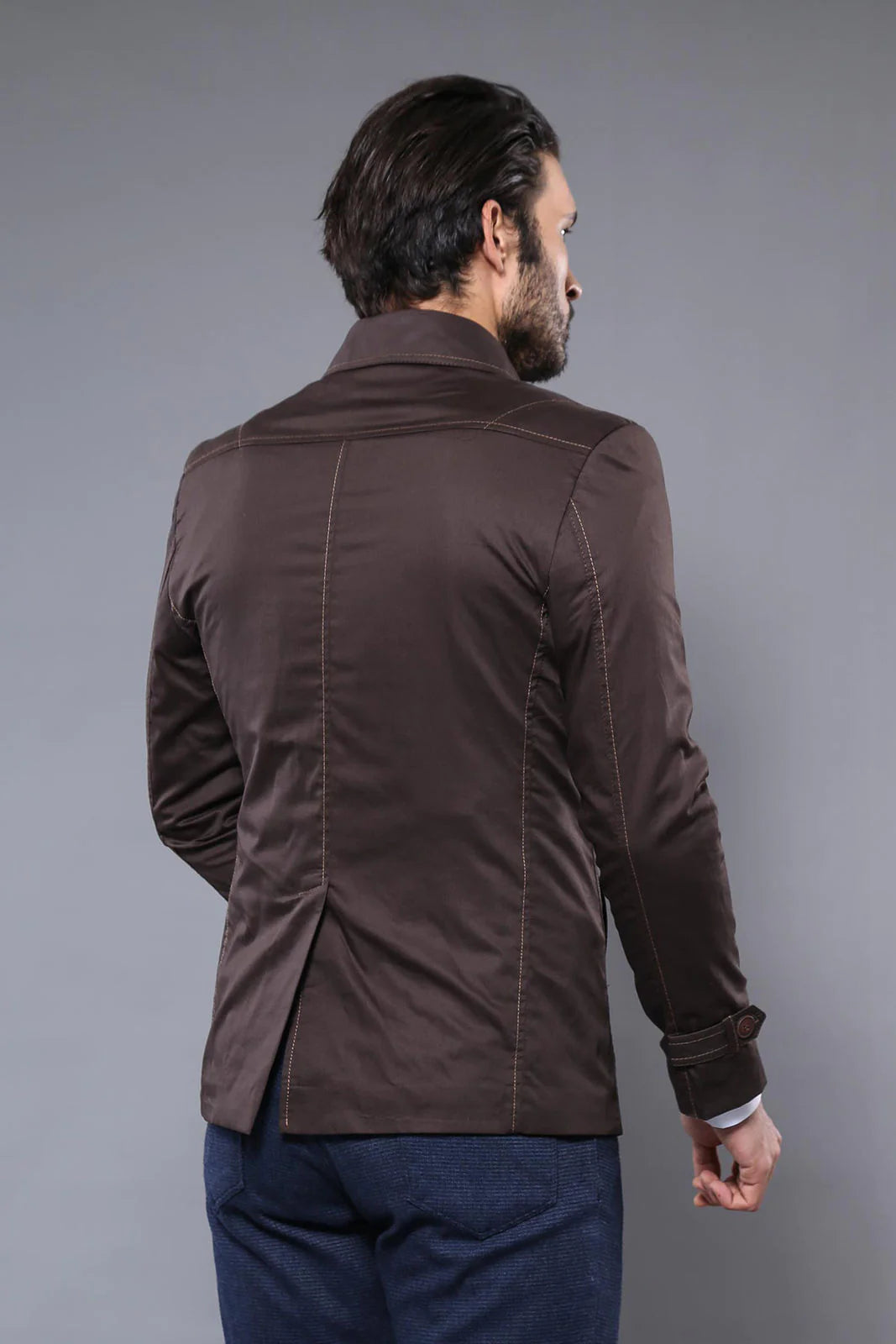 Clothing Supplier,Wessi, Wessi Brown Structured Shouldered Button Up Jacket With Four Front Pockets & Contrast Stitching, Brown, Small-40-Tag48