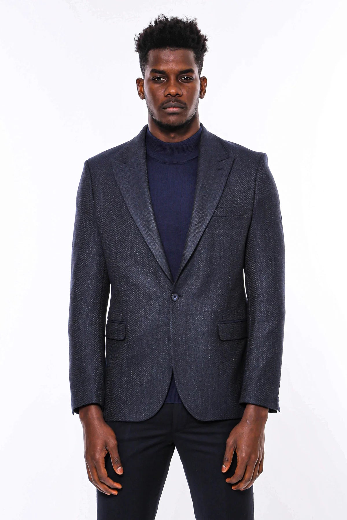 Clothing Supplier,Wessi, Wessi Navy with Three Front Pockets Herringbone Blazer, Blue, Small-39-Tag48