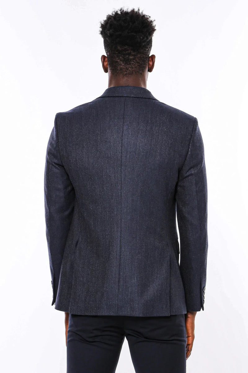 Wessi Navy Herringbone Blazer With Three Front Pockets