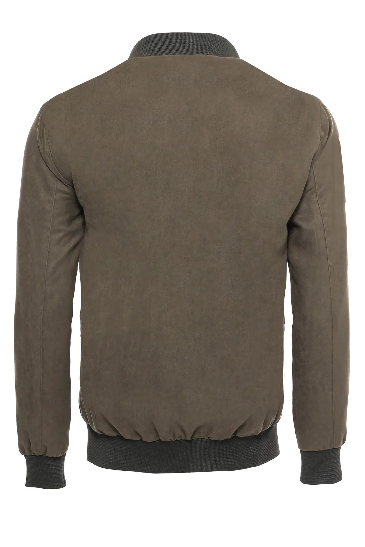 Clothing Supplier,Wessi, Wessi Olive Green Faux Suede Zip Up Bomber Jacket With Two Patch Pockets, Green, Large-46-Tag52Medium-45-Tag52