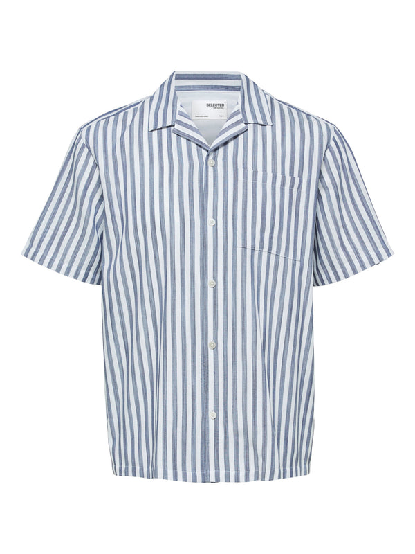 Selected Homme Blue Stripe Short Sleeve Shirt