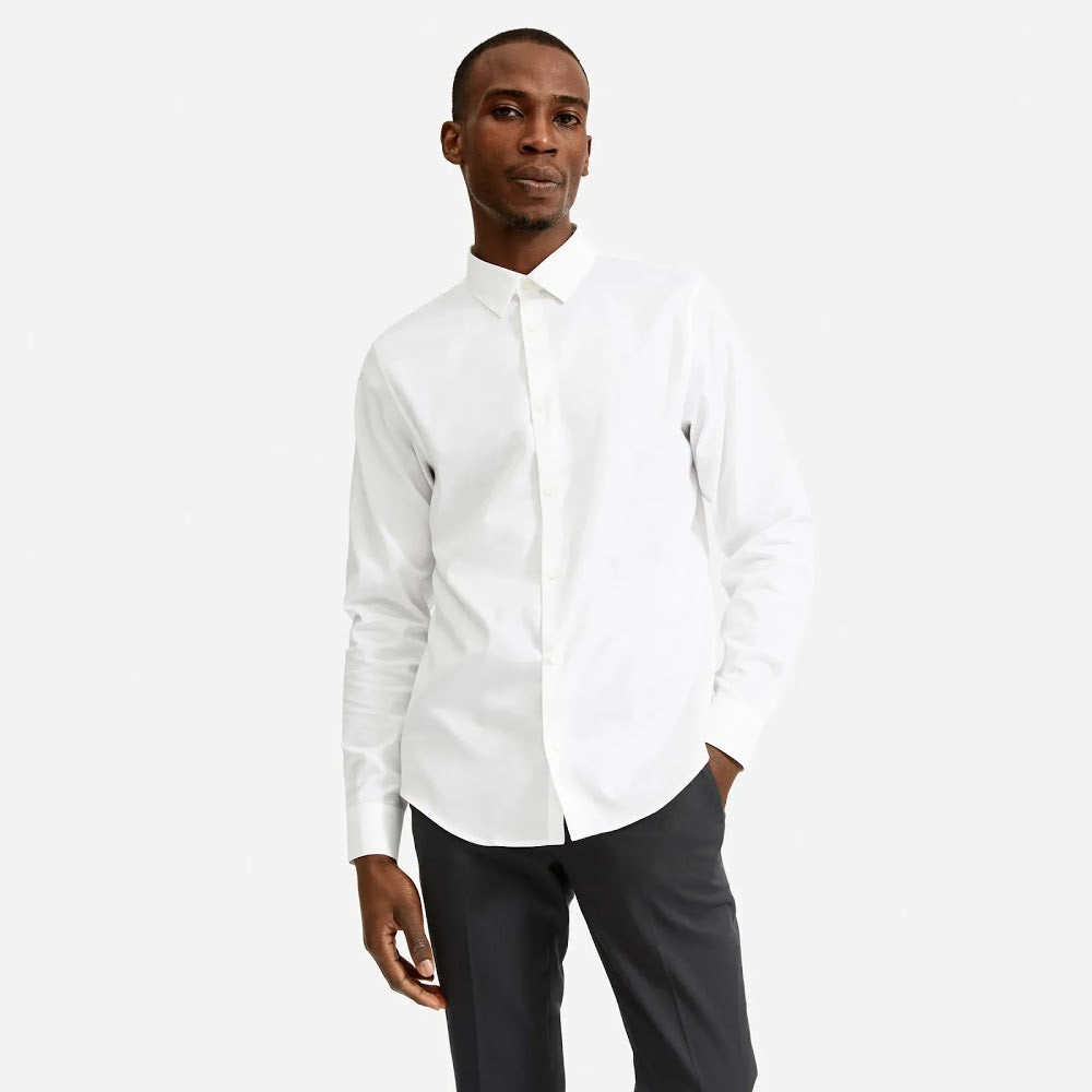 Everlane,Everlane, Everlane White Slim Fit Performance Button Up Shirt, White, Medium-44-TagM