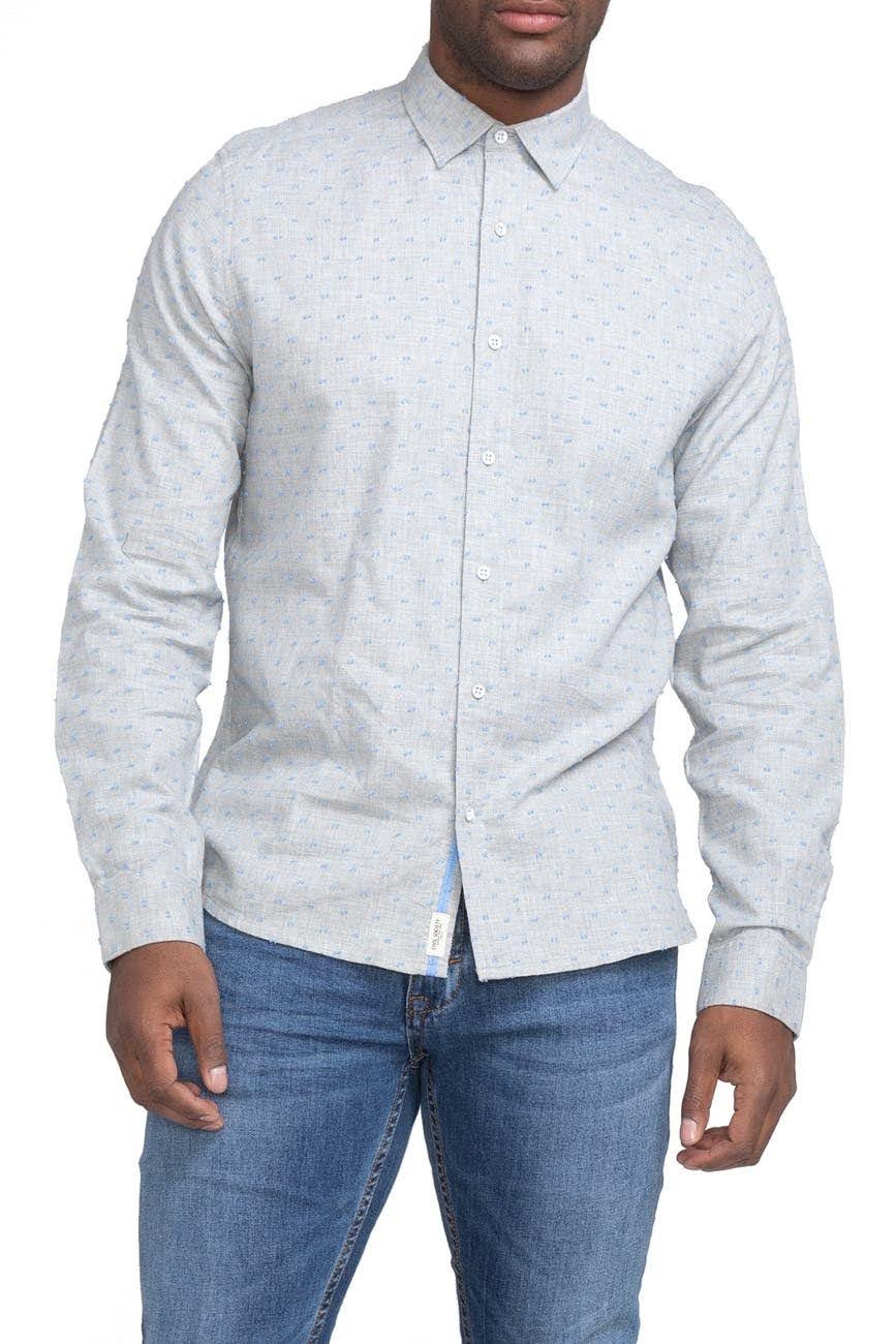 Nordstrom Rack, Civil Society Light Grey and Blue Fleck Button Up Shirt, Grey, Medium-42-TagM