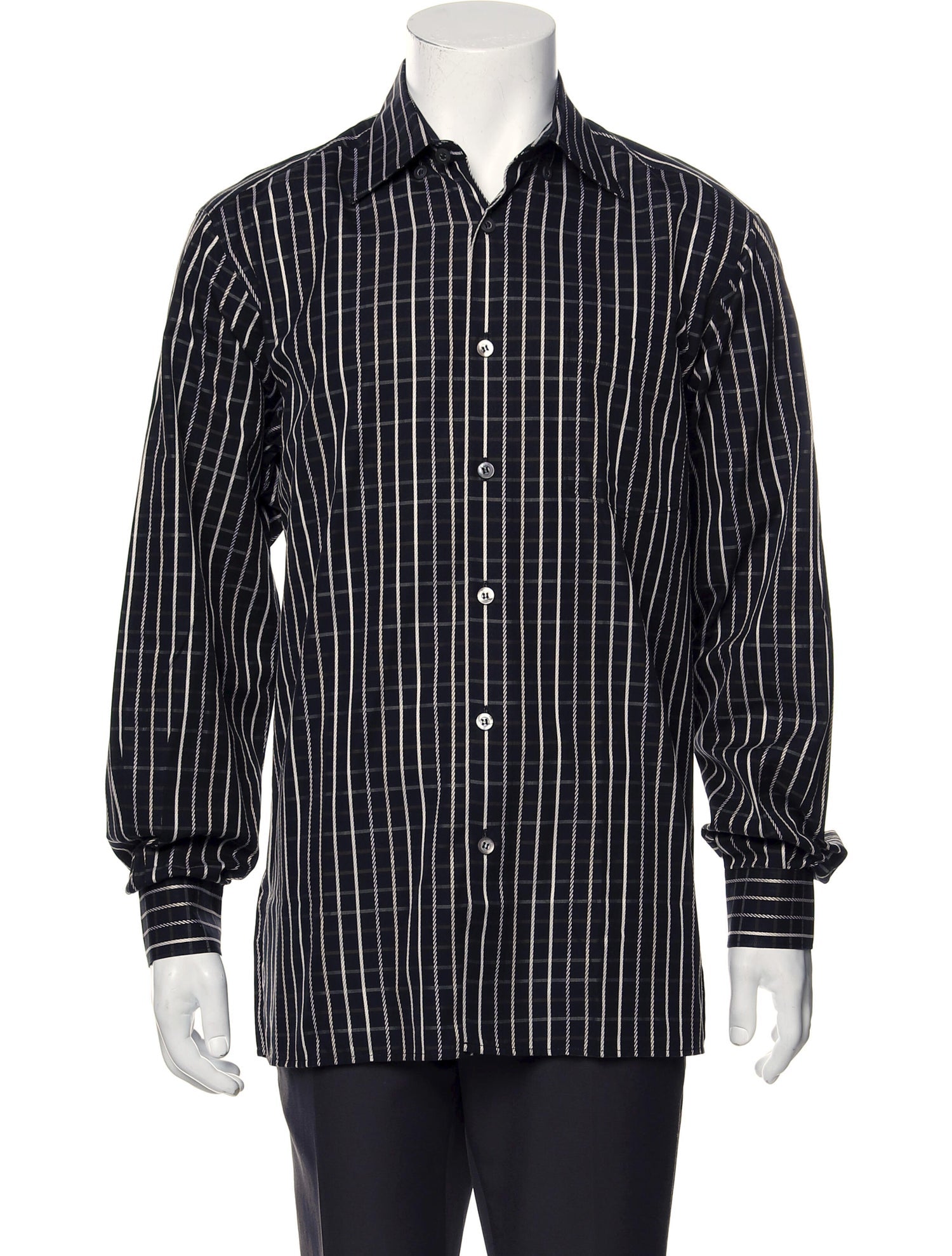 The RealReal,Ermenegildo Zegna, Ermenegildo Zegna Couture Black Mixed Grid Button Up Shirt, Black, Large-46-TagM