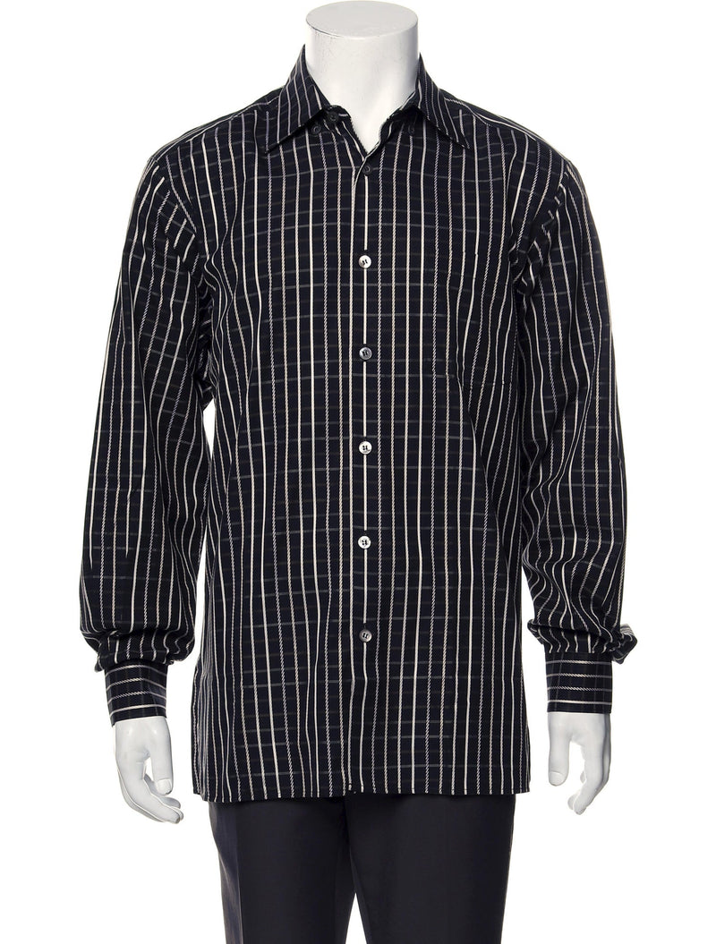 Ermenegildo Zegna Couture Black Mixed Grid Button Up Shirt