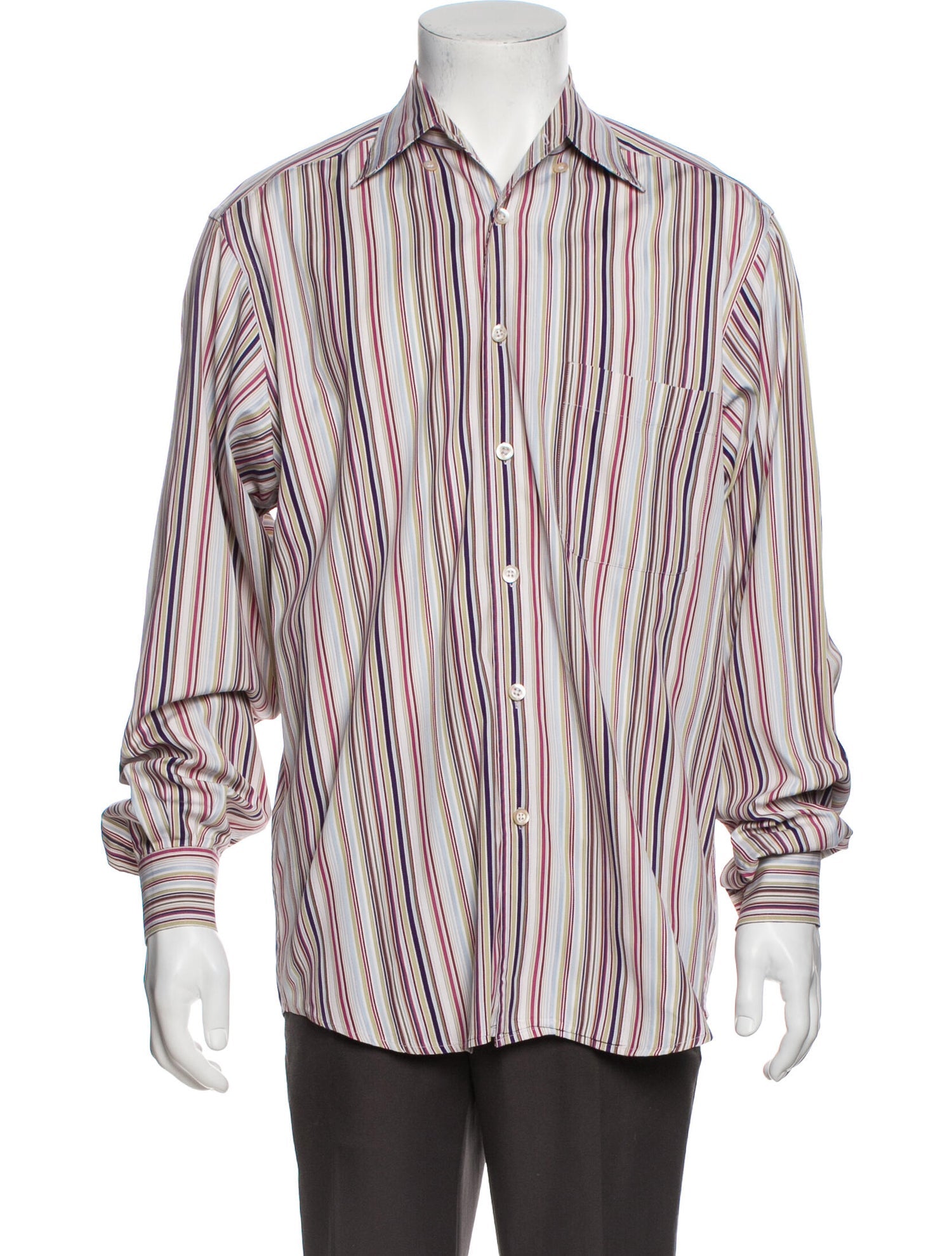 The RealReal,Ermenegildo Zegna, Ermenegildo Zegna Multi-Color Striped Dress Shirt, White, Large-46-TagM