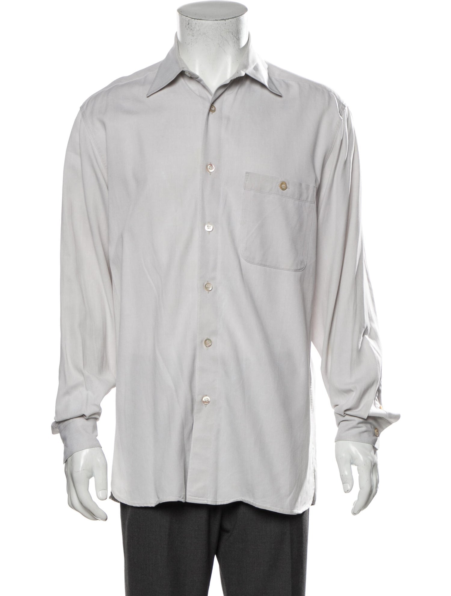 The RealReal, Ermenegildo Zegna Neutral Solid Dress Shirt, Grey, Medium-42-TagM