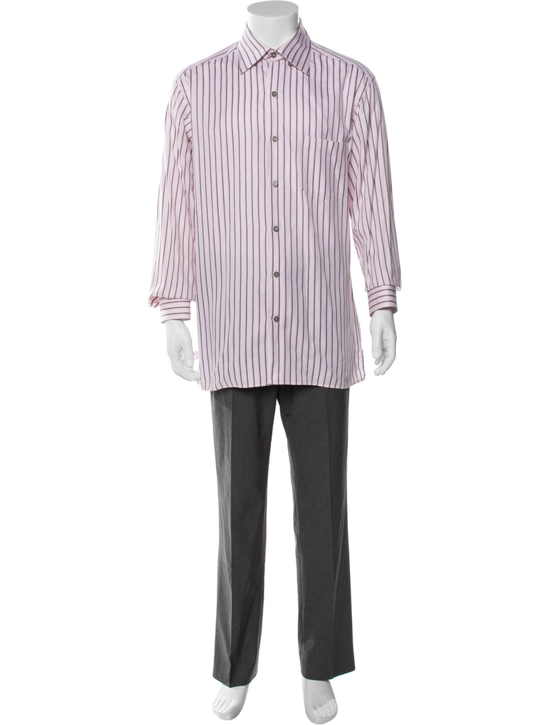 Ermenegildo Zegna Pink & Gren Stripe Button Up Shirt