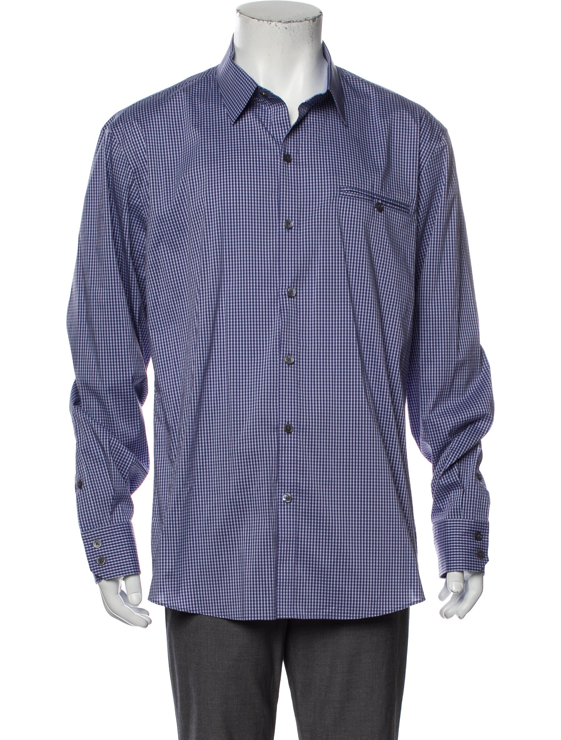 The RealReal,Zachary Prell, Zachary Prell Blue Micro Check Print Button Up Shirt, Blue, Extra Large-49-TagXL