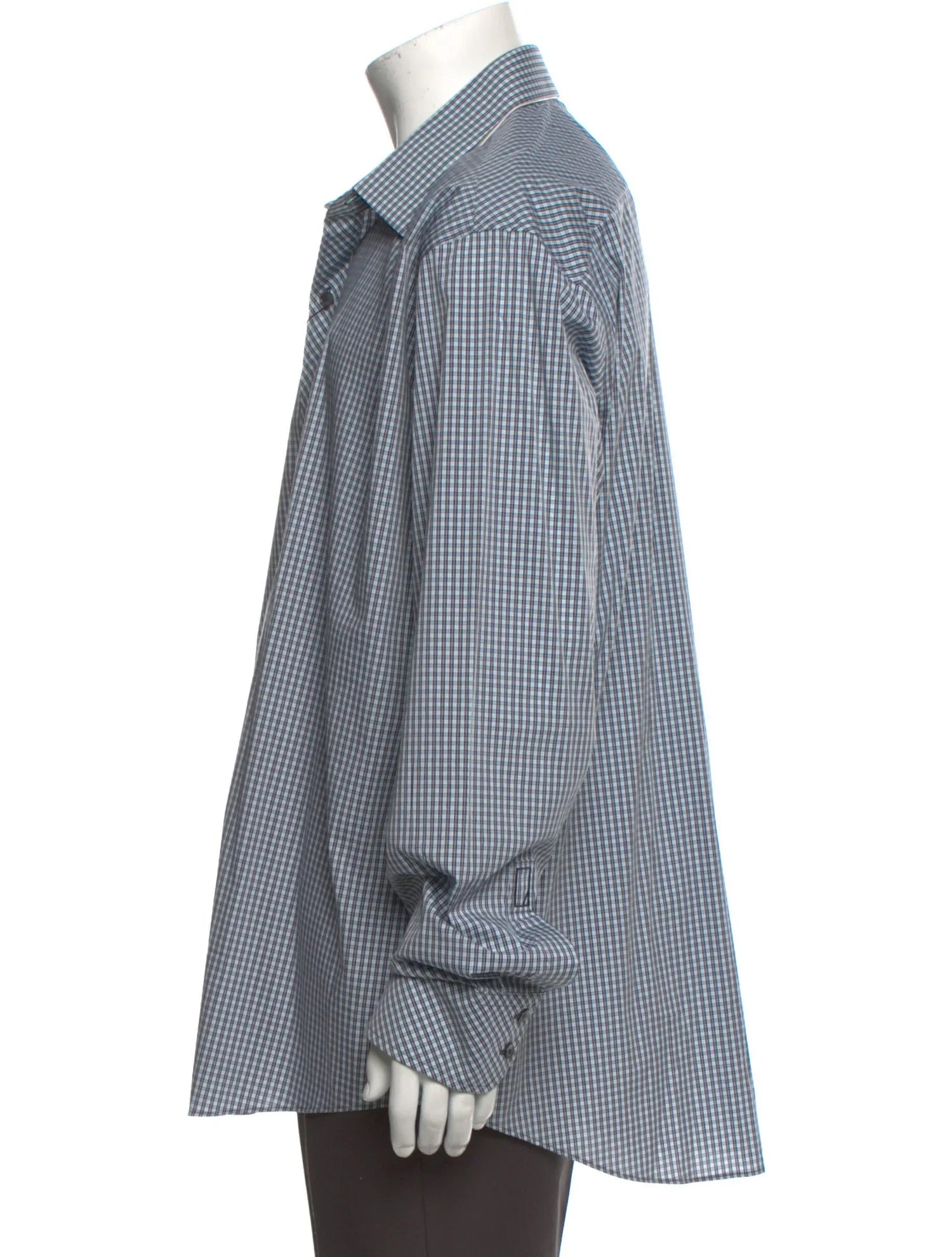 The RealReal,Zachary Prell, Zachary Prell Navy & Turquoise Micro Plaid Print Long Sleeve Button Up Shirt, Blue, Extra Extra Large-53-TagXXL