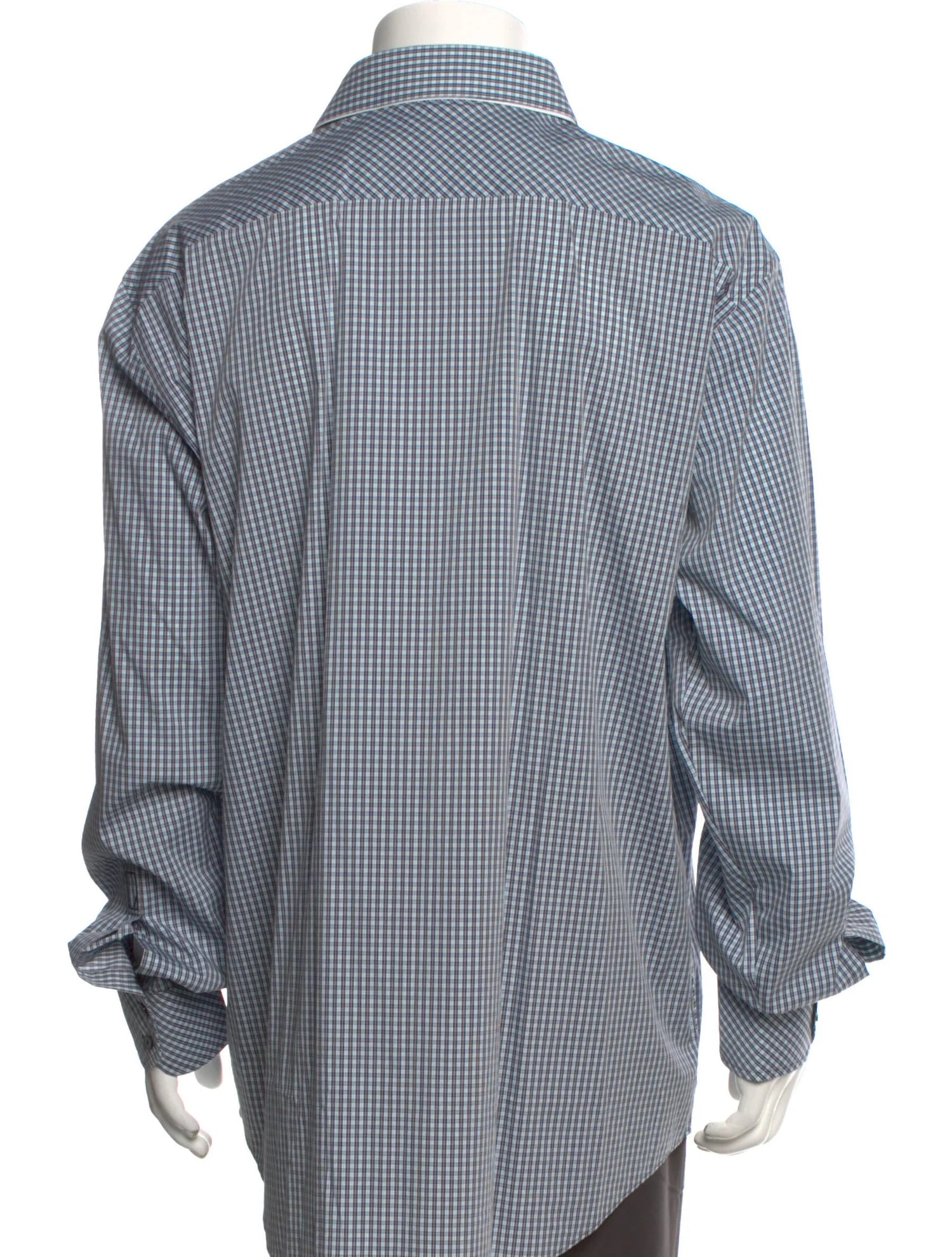 The RealReal,Zachary Prell, Zachary Prell Navy & Turquoise Micro Plaid Print Long Sleeve Button Up Shirt, Blue, Extra Extra Large-53-TagXXL
