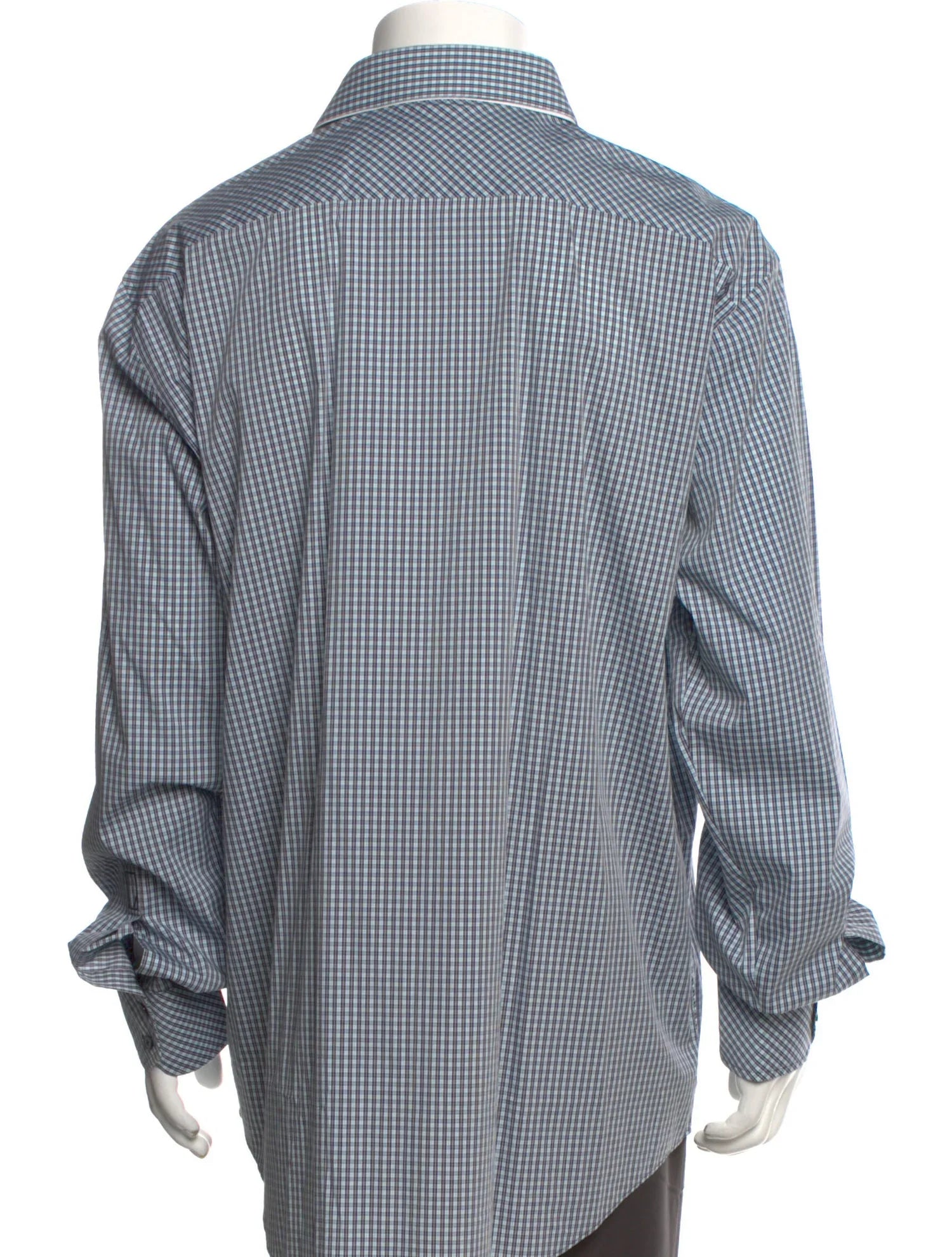 The RealReal,Zachary Prell, Zachary Prell Navy & Turquoise Micro Plaid Print Long Sleeve Button Up Shirt, Blue, Extra Extra Large-53-TagXXL