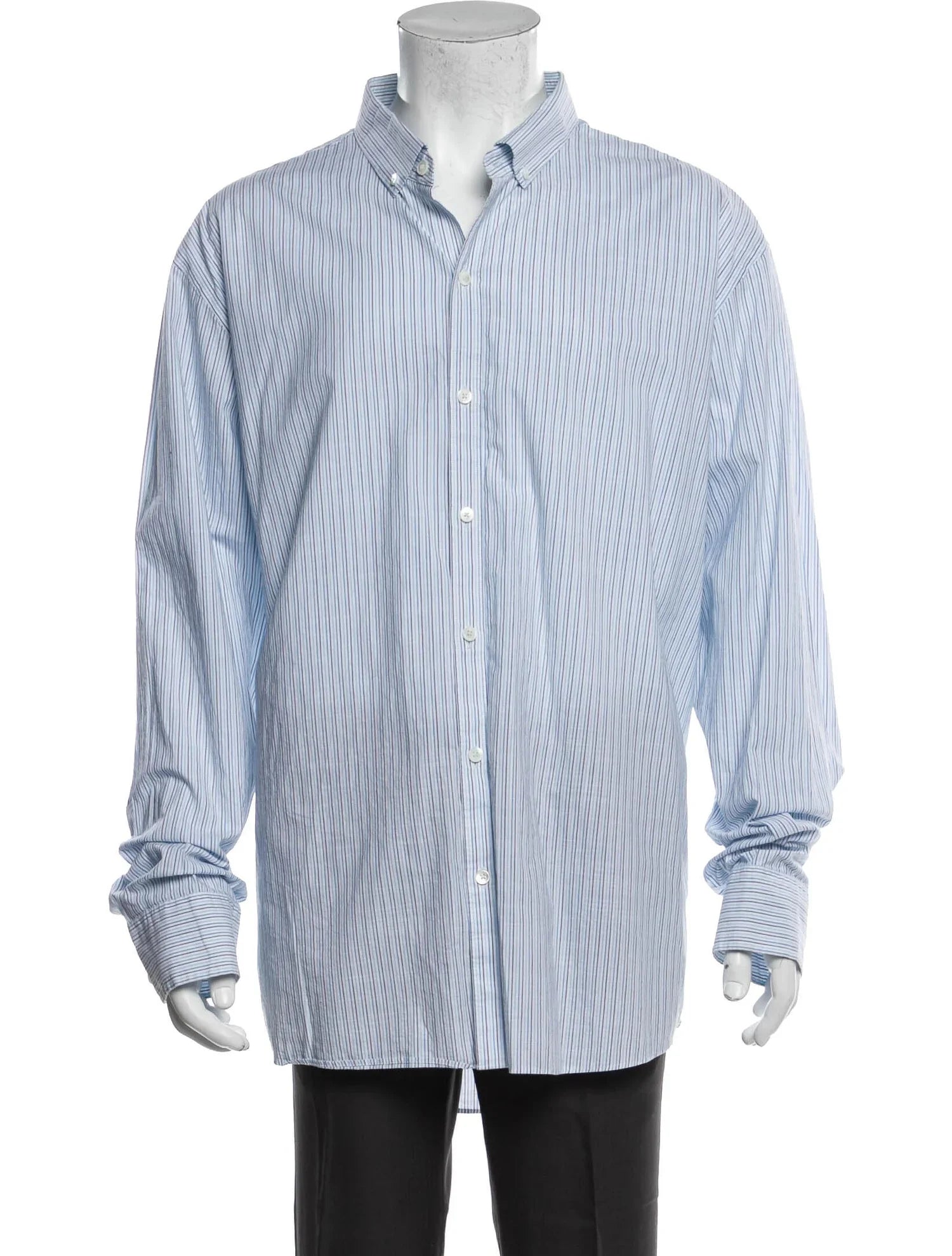The RealReal,Zachary Prell, Zachary Prell White With Mutli Blue Vertical Stripes Long Sleeve Button Up Shirt, Blue, Extra Extra Large-57-TagXXL