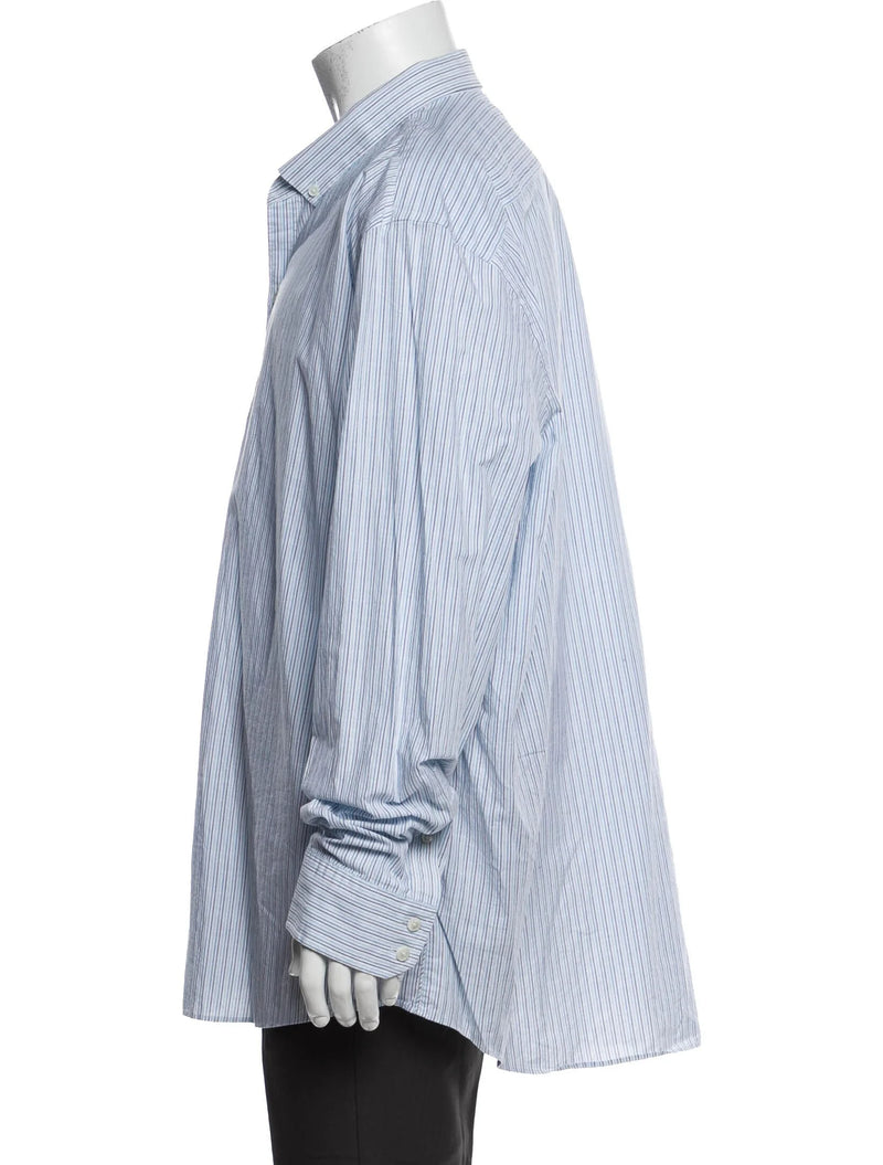 Zachary Prell White With Mutli Blue Vertical Stripes Long Sleeve Button Up Shirt