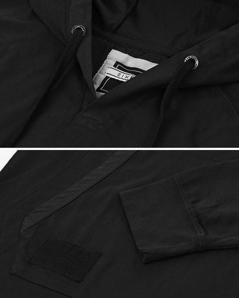 Faire,Zimego, Zimego Black Long Sleeve Henley Hoodie, Black, Large-44-TagL