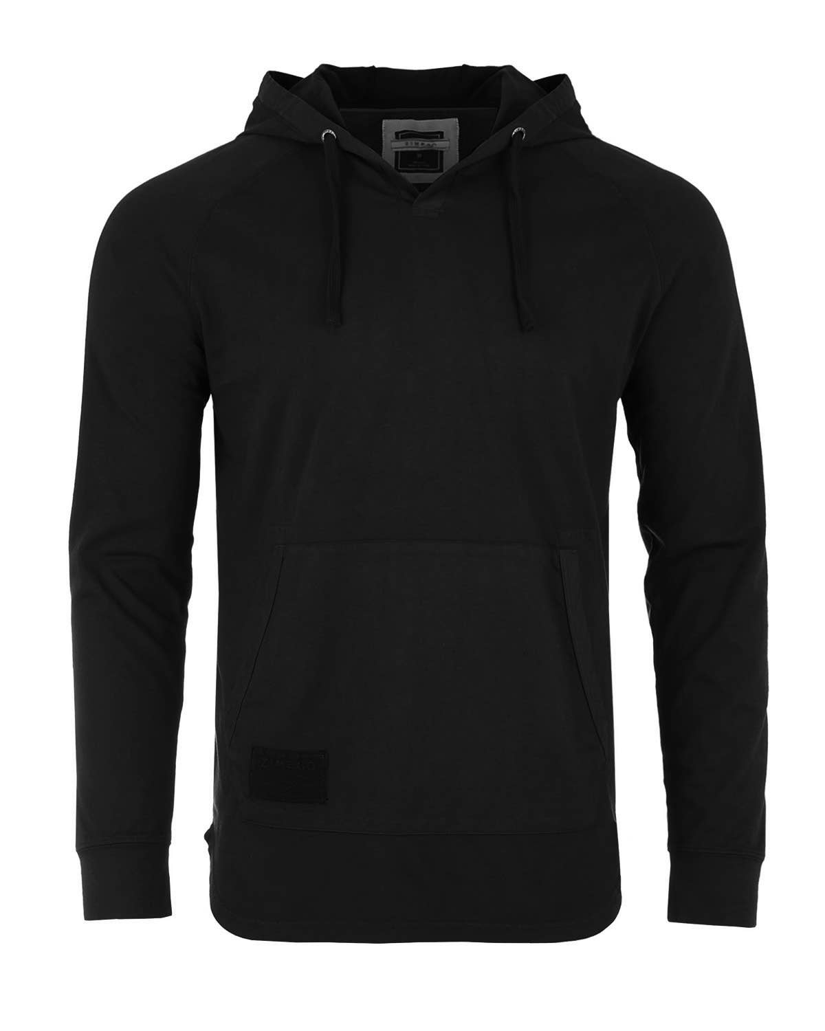 Faire,Zimego, Zimego Black Long Sleeve Henley Hoodie, Black, Medium-40-TagM