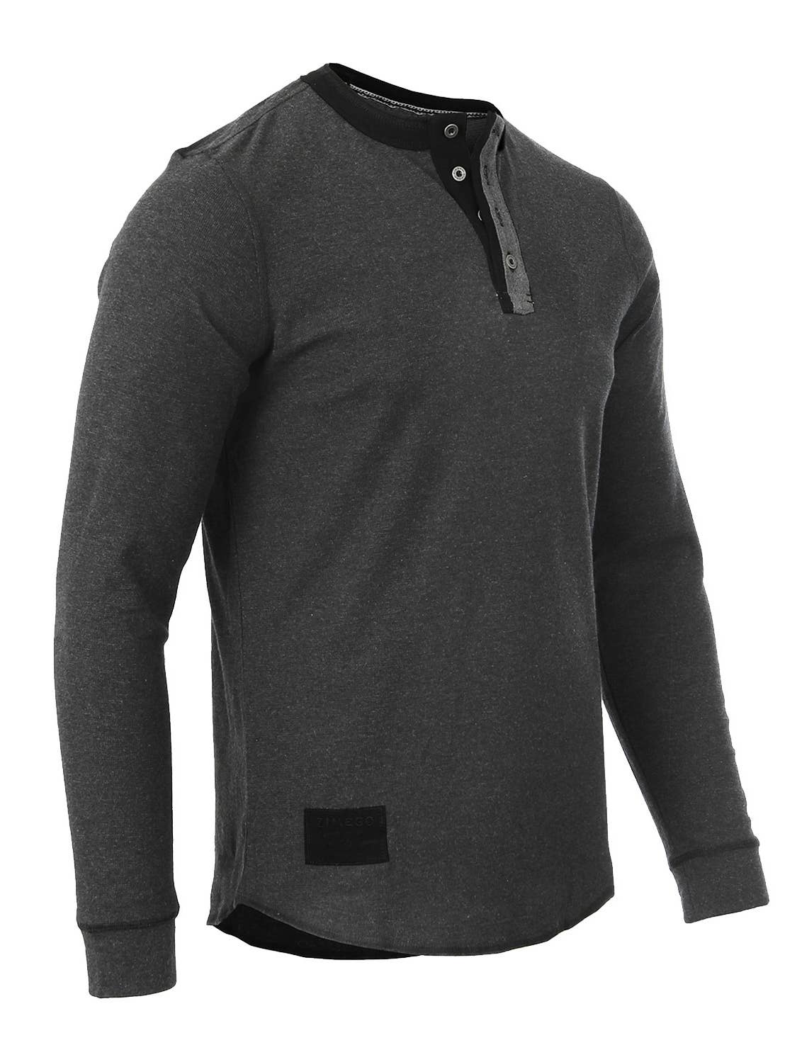 Faire,Zimego, Zimego Charcoal Grey 4 Button Long Sleeve Thermal Henley, Grey, Medium-42-TagM