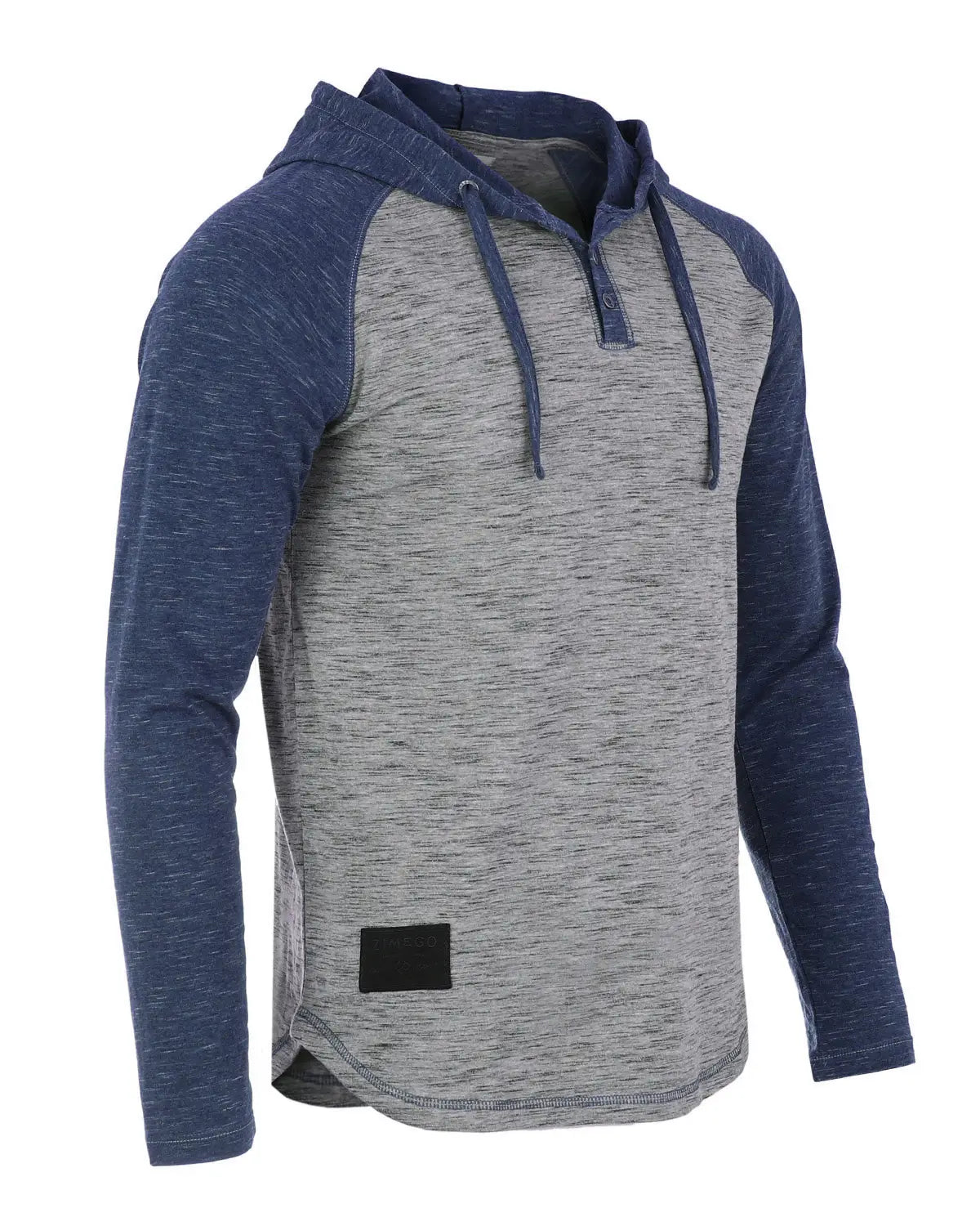 Faire,Zimego, Zimego Grey/Blue Heathered Raglan Henley Hoodie, Grey, Large-44-TagL