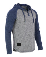 Zimego Grey And Blue Heathered Raglan Long Sleeve Hooded Henley