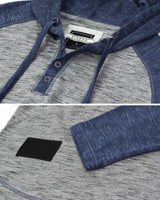 Zimego Grey And Blue Heathered Raglan Long Sleeve Hooded Henley