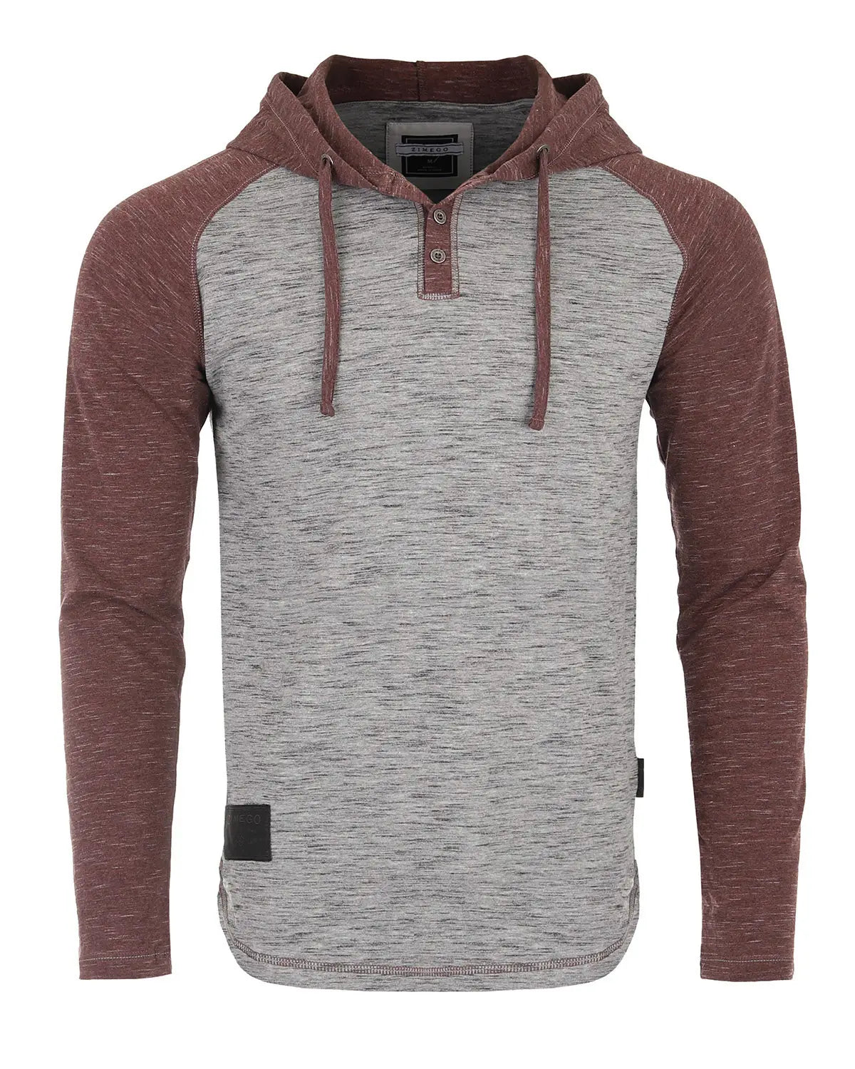 Faire,Zimego, Zimego Grey/Maroon Heathered Raglan Henley Hoodie, Red, Extra Extra Large-51-TagXXLExtra Large-48-TagXLLarge-45-TagLMedium-42-TagMSmall-38-TagSMedium-41-TagMLarge-44-TagL