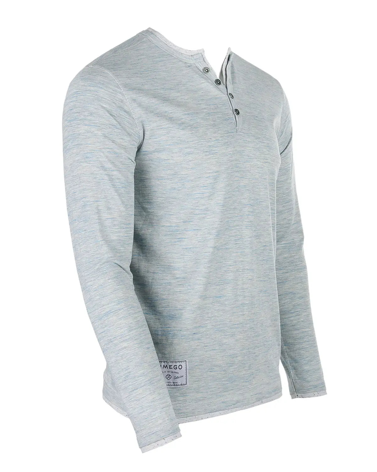 Faire,Zimego, Zimego Light Blue Layered Heathered Long Sleeve Henley, Blue, Medium-41-TagM