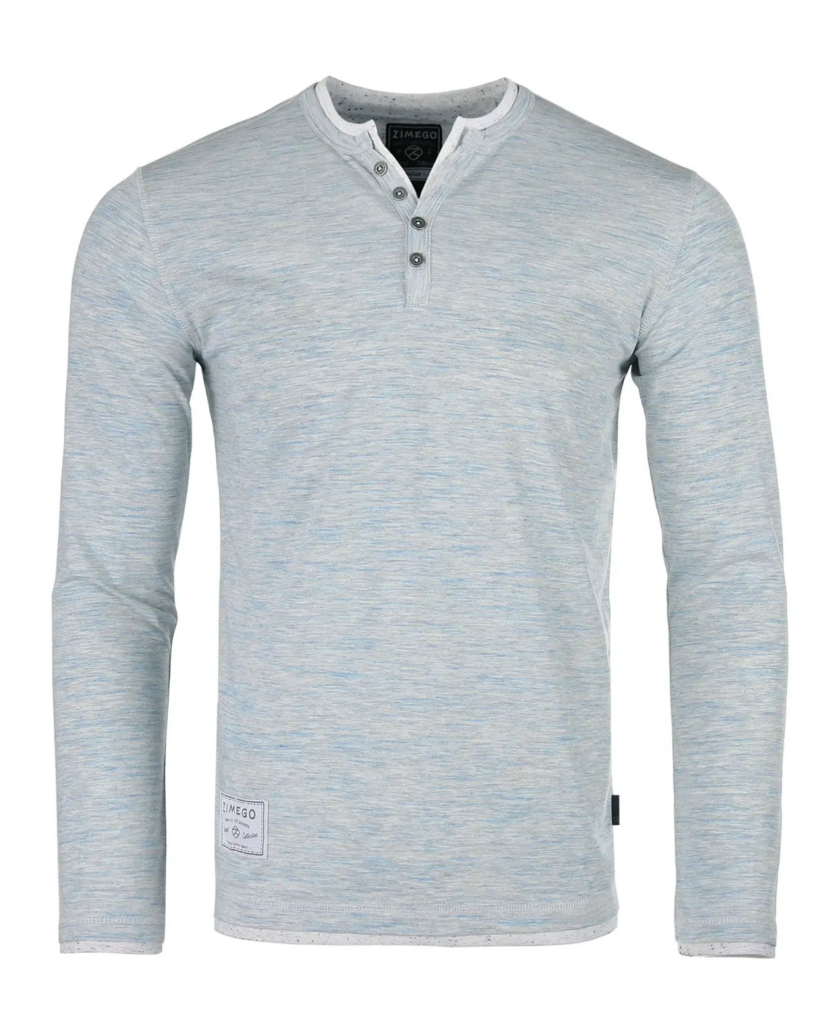 Faire,Zimego, Zimego Light Blue Layered Heathered Long Sleeve Henley, Blue, Large-43-TagL