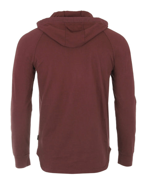 Faire,Zimego, Zimego Maroon Long Sleeve Henley Hoodie, Red, Medium-41-TagM