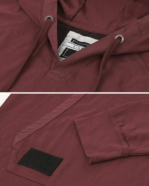 Faire,Zimego, Zimego Maroon Long Sleeve Henley Hoodie, Red, Medium-40-TagM