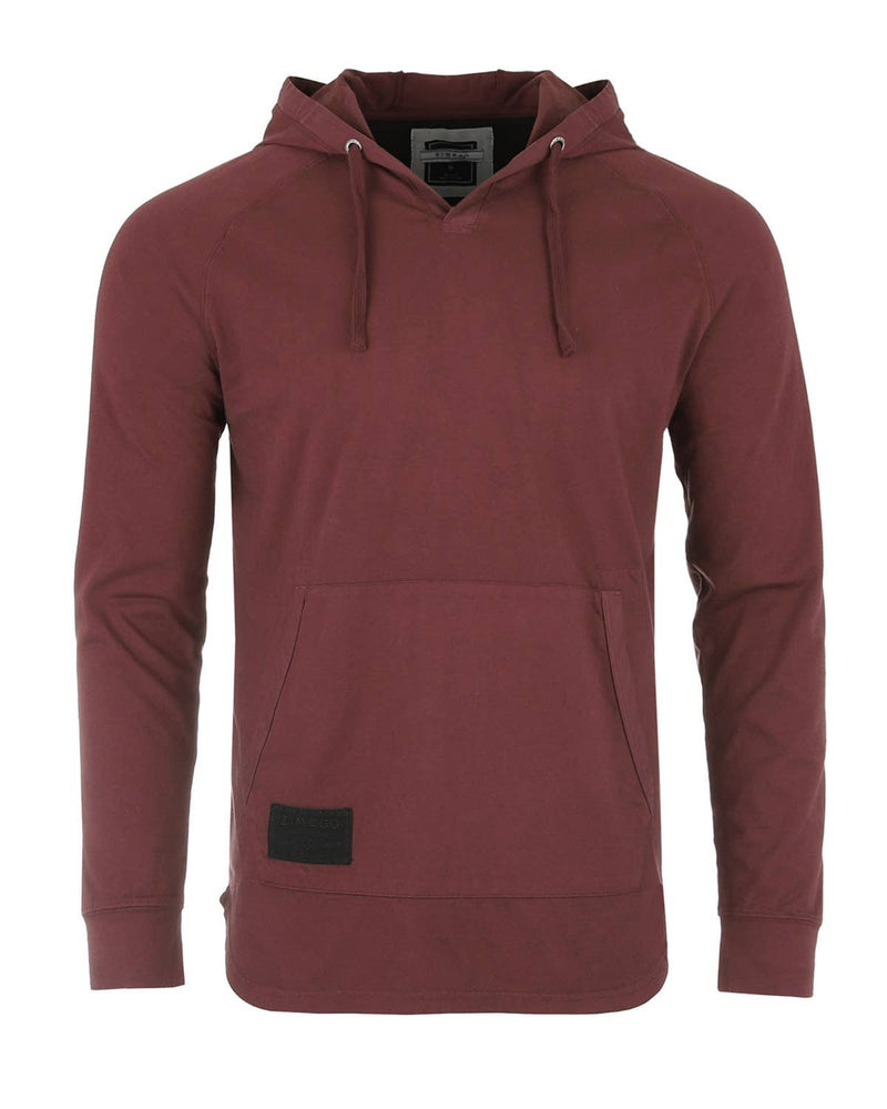 Zimego Maroon Long Sleeve Hoodie Henley