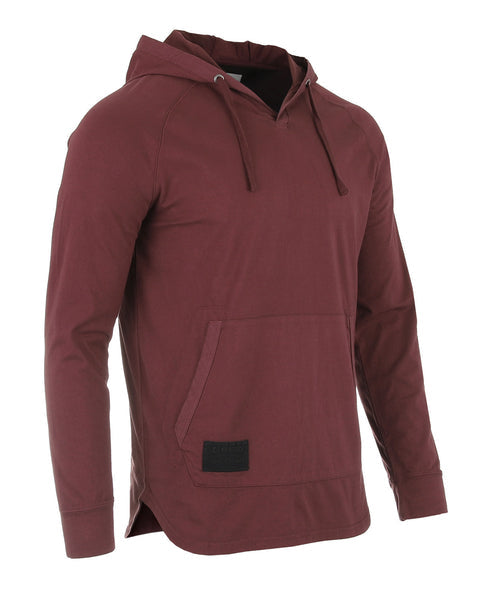 Faire,Zimego, Zimego Maroon Long Sleeve Henley Hoodie, Red, Extra Large-47-TagXL