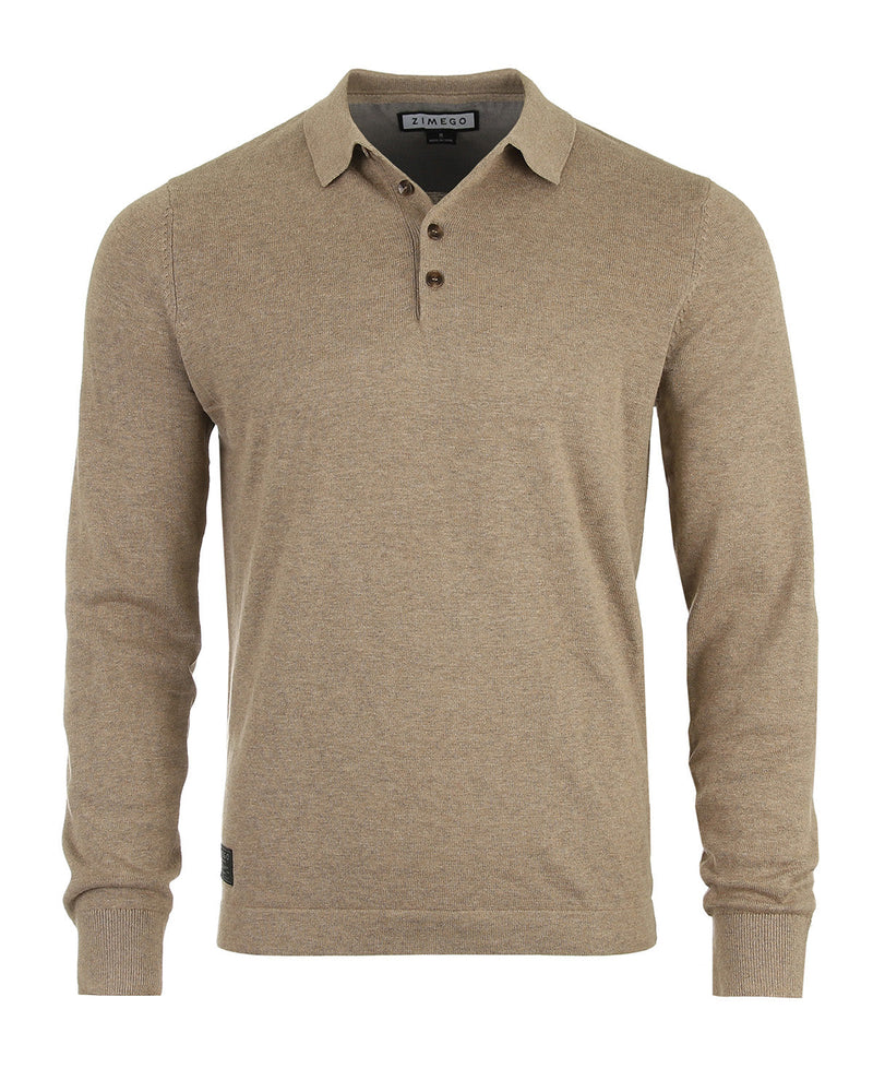 Zimego Tan Button Up Long Sleeve Polo Sweater