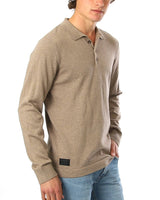 Zimego Tan Button Up Long Sleeve Polo Sweater