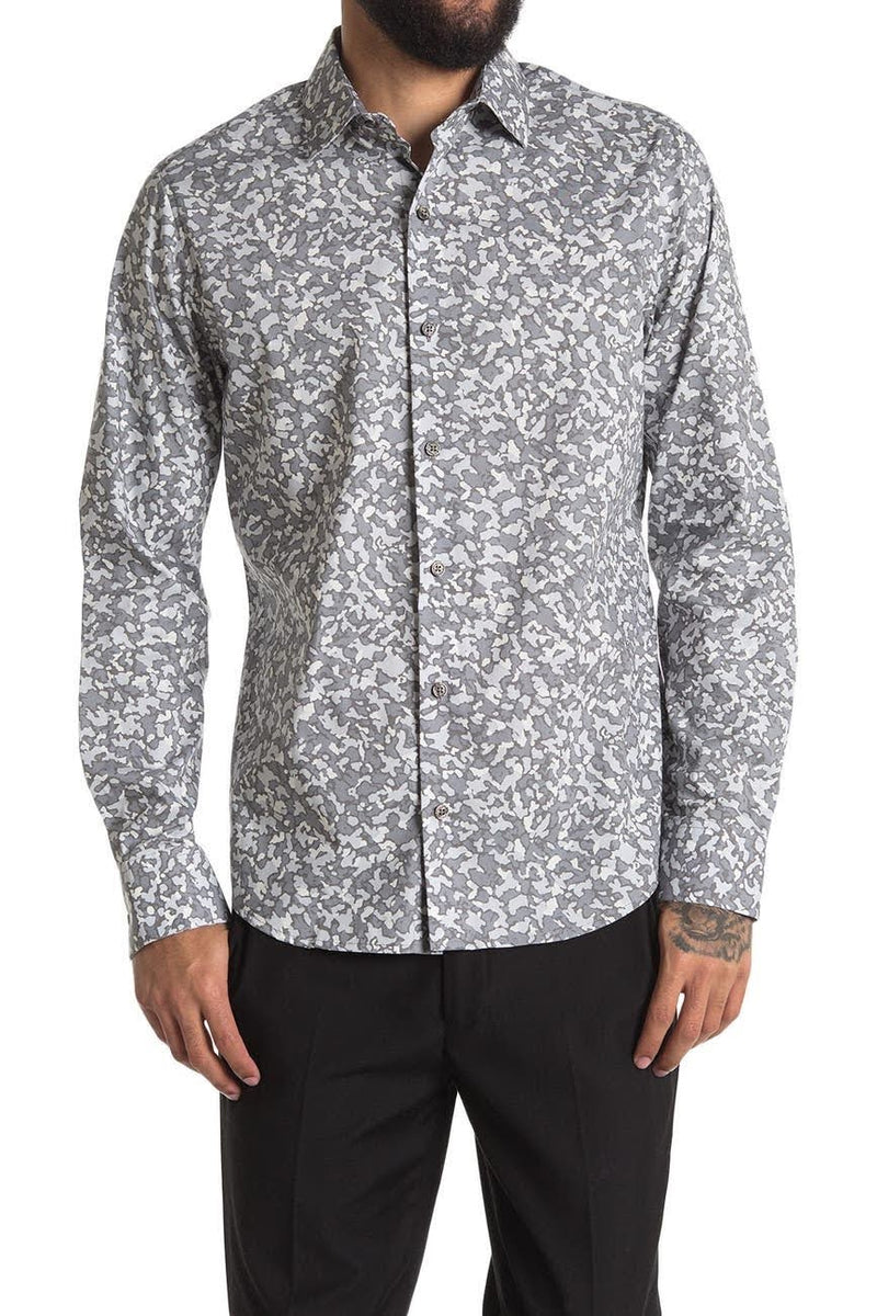 DKNY Grey Abstract Camo Print Button Up Shirt