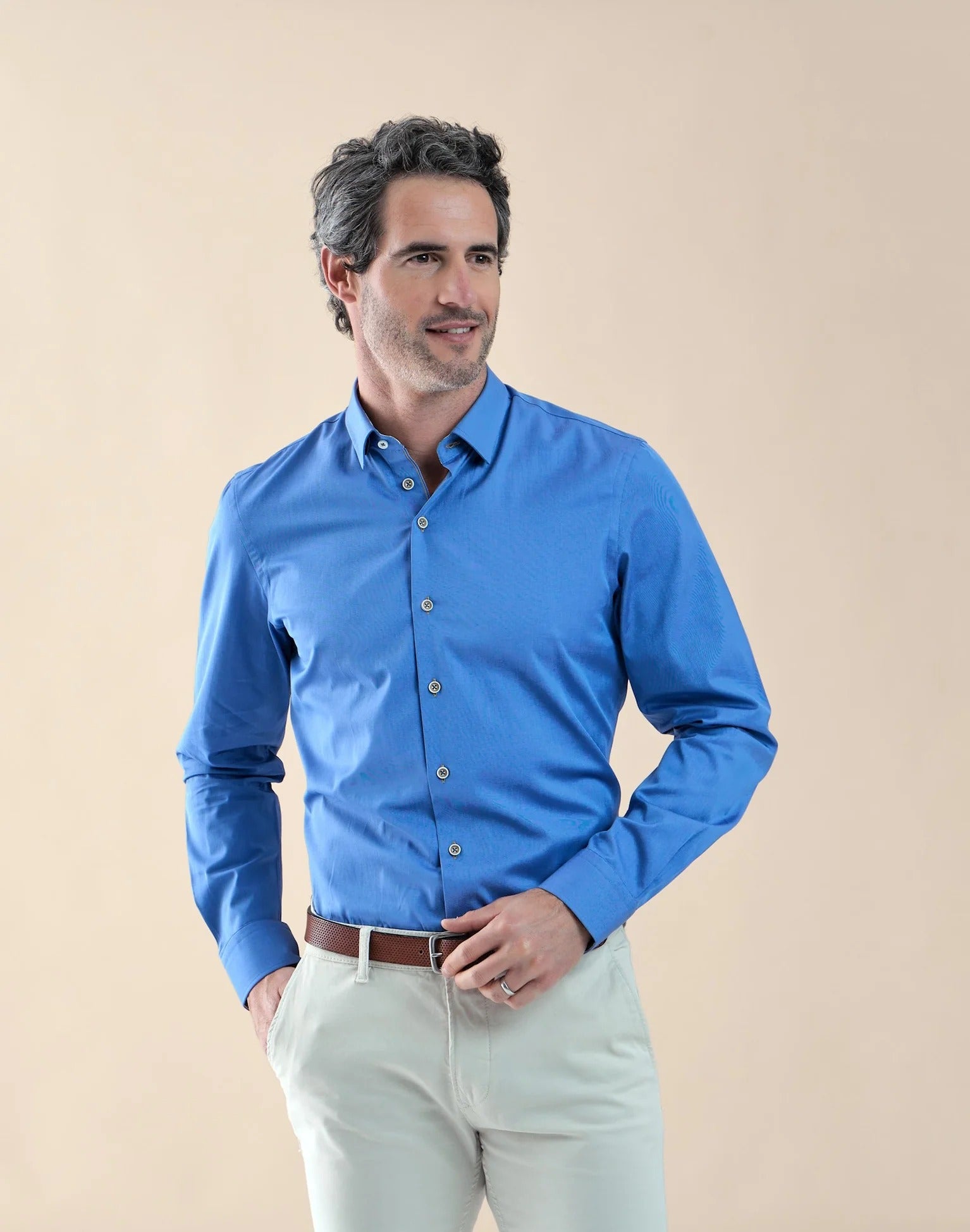 Brand Partner,R2 Amsterdam, R2 Amsterdam Cobalt Blue Long Sleeve Button Up Shirt Cup Print Contrast, Blue, Extra Extra Large-54-Tag47