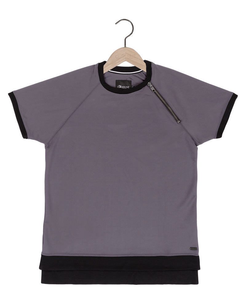 Reese De Luca Grey Raglan Scuba T-Shirt with Zipper