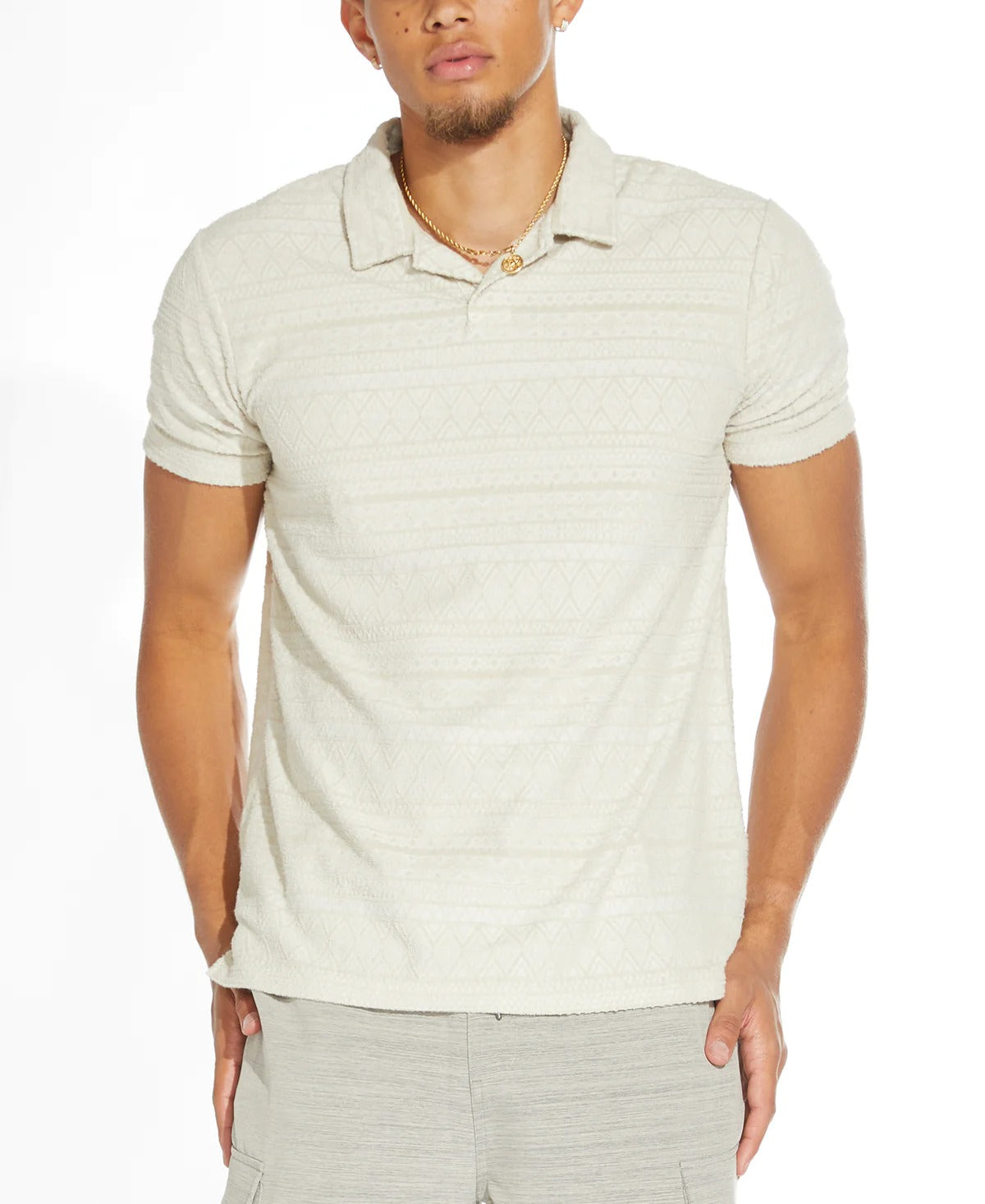 Wholesale,Civil Society, Civil Society Stone Jacquard Short Sleeve Resort Polo, Tan, Large-44-TagL