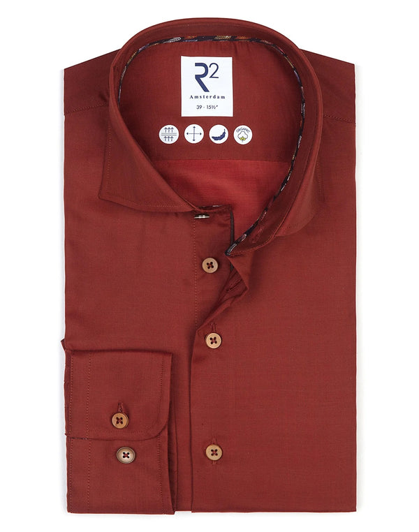 R2 Amsterdam Red Long Sleeve Button Up Tencel Shirt