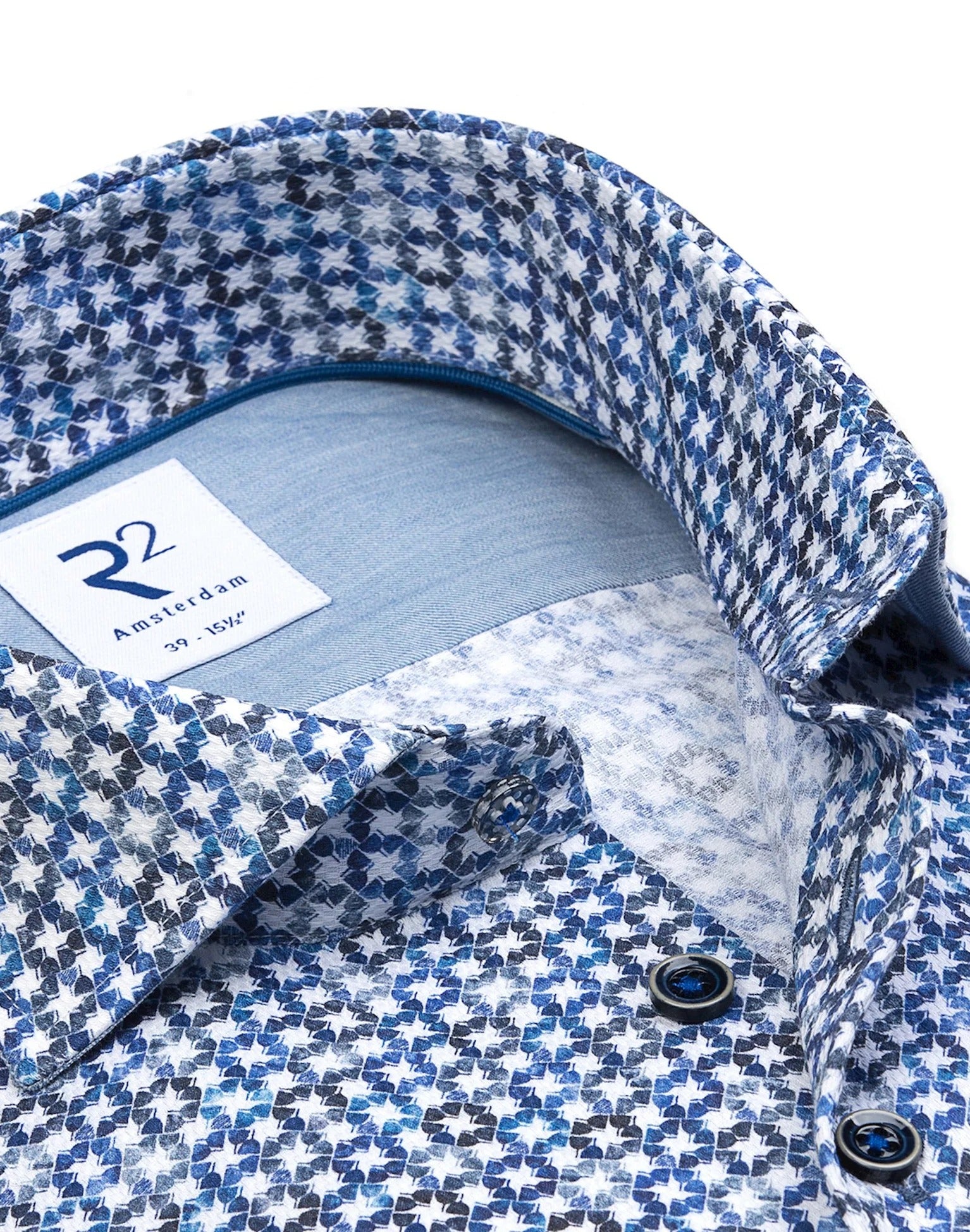 Brand Partner,R2 Amsterdam, R2 Amsterdam Blue/White Geo Lamp Print Cotton Long Sleeve Button Up Shirt, Blue, Medium-43-Tag41