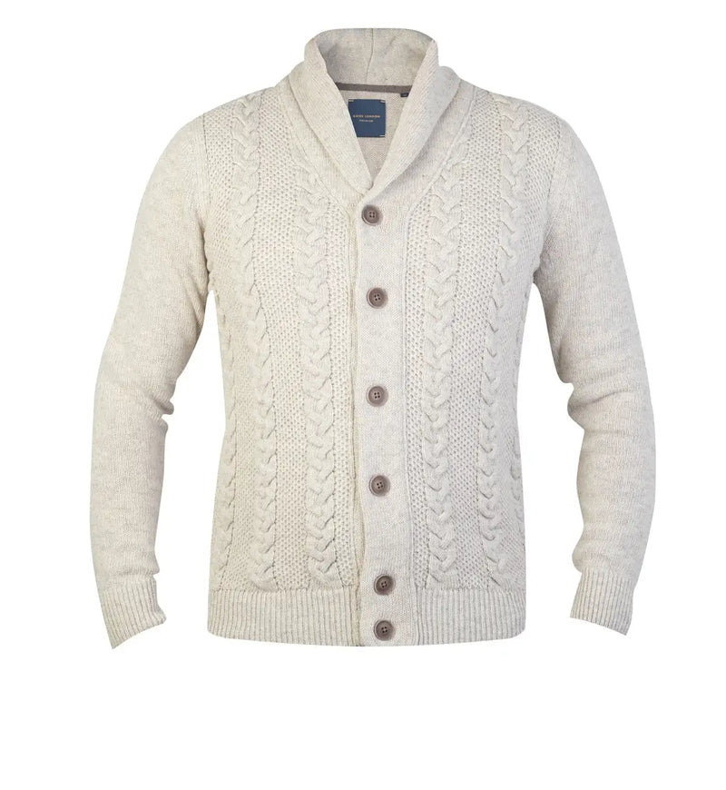 Guide London Cream Shawl Collar Cable Knit Long Sleeve Button Up Cardigan