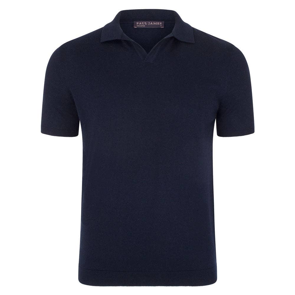 Faire,Paul James, Paul James Navy Buttonless Short Sleeve Knit Polo, Blue, Medium-40-TagM