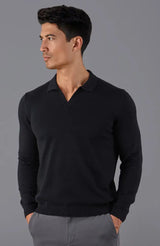 Paul James Black Buttonless Knit Longsleeve Polo