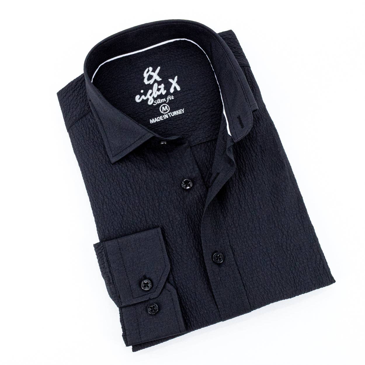 Faire,Eight X, Eight X Black Seersucker Button Up Shirt, Black, Medium-42-TagM