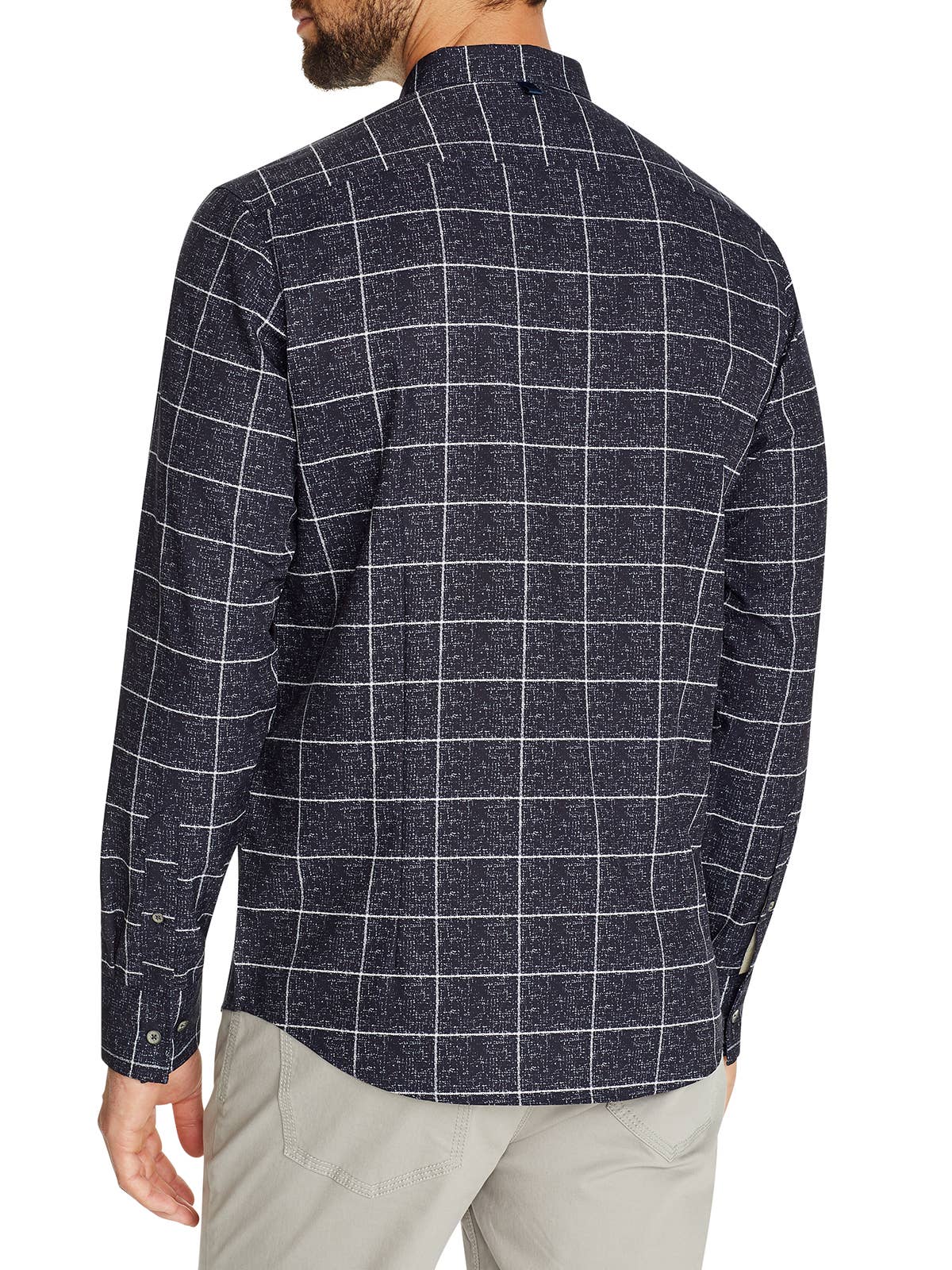 Faire,W.R.K., W.R.K Navy Window Pane Print 4-Way Stretch Long Sleeve Button Up Shirt, Blue, Medium-42-TagM
