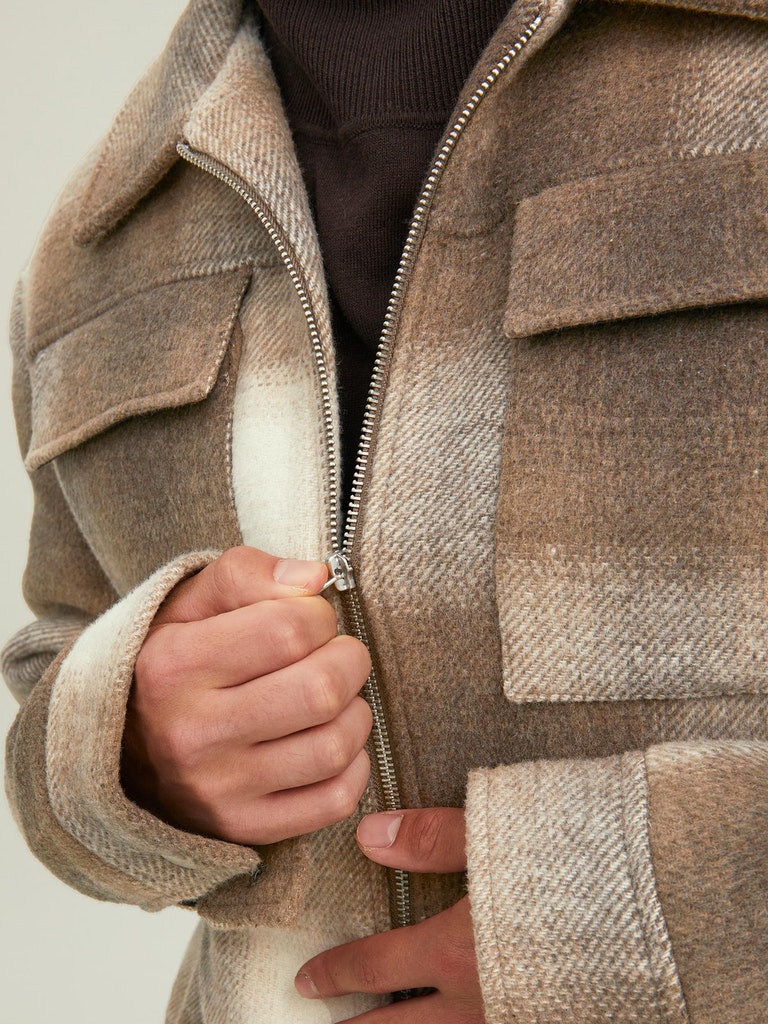 Wholesale,Jack & Jones, Jack & Jones Brown/Cream Plaid Wool Jacket, Brown, Medium-45-TagM