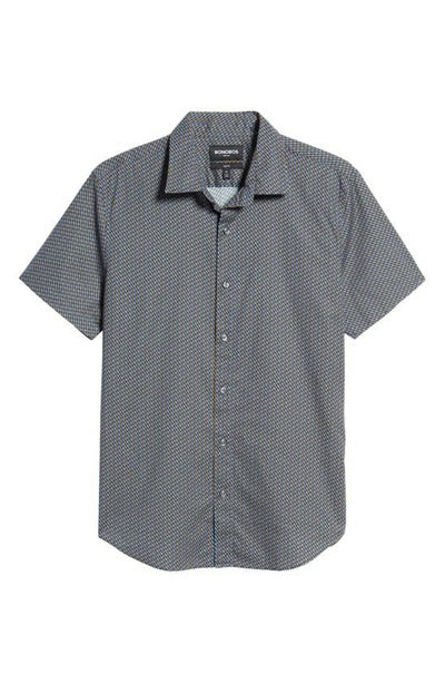 Bonobos Blue Geo Print Stretch Short Sleeve Button Up Shirt