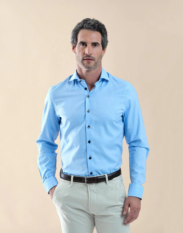 R2 Amsterdam Blue Cotton/Viscose Shirt with Paisley Contrast