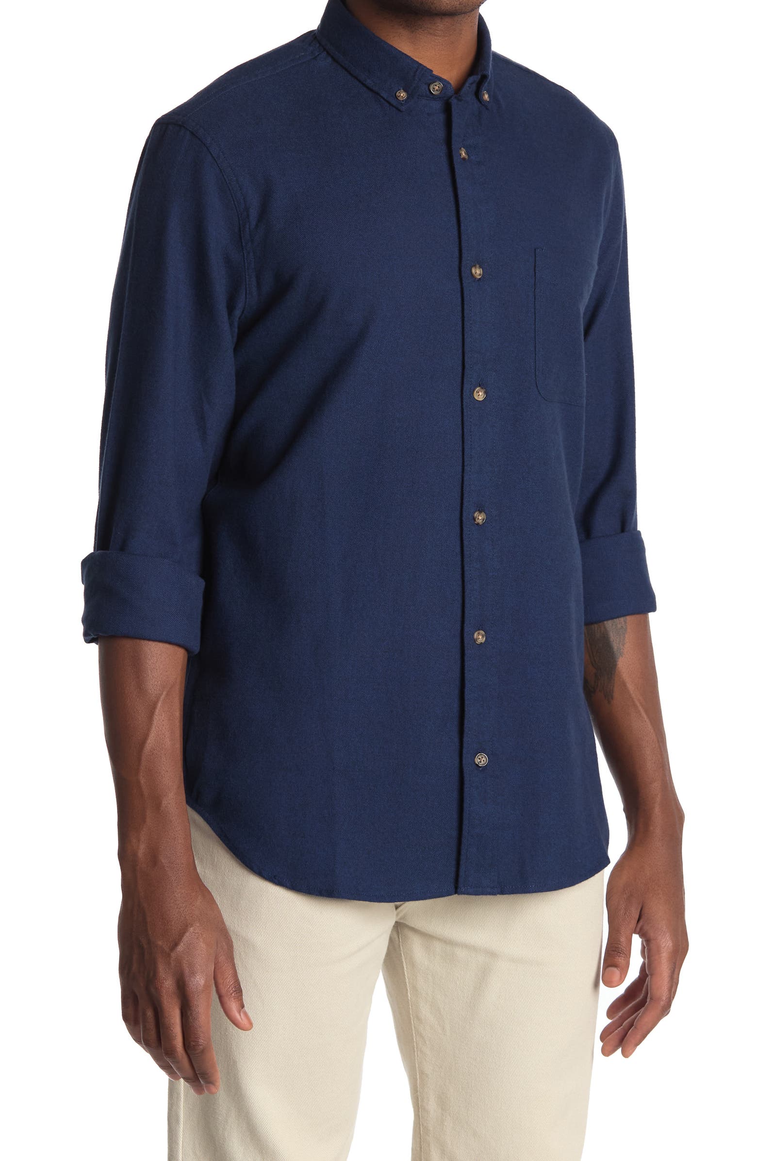 Nordstrom Rack,14th & Union, 14th & Union Solid Navy Flannel Front Pocket Button-up Shirt, Blue, Medium-43-TagM