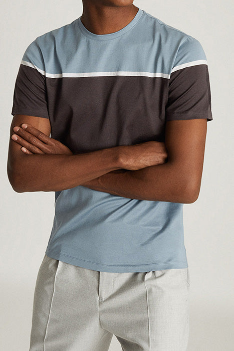 Otrium,Reiss, Reiss Blue/ Black Stripe Crewneck Short Sleeve Tee, Blue, Medium-42-TagM