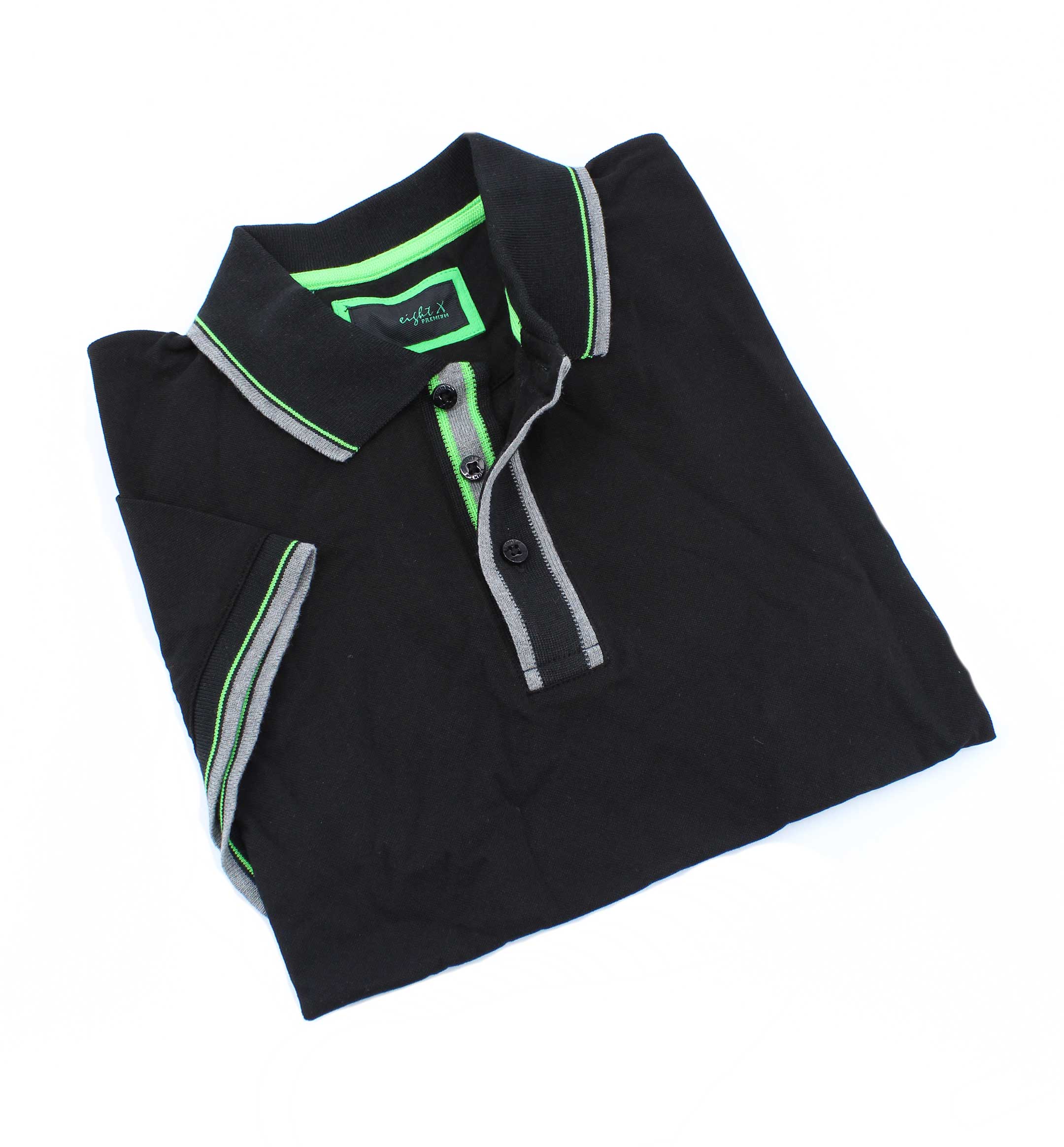 Faire,Eight X, Eight X Black w/ Grey and Green Trim Polo, Black, Small-38-TagS